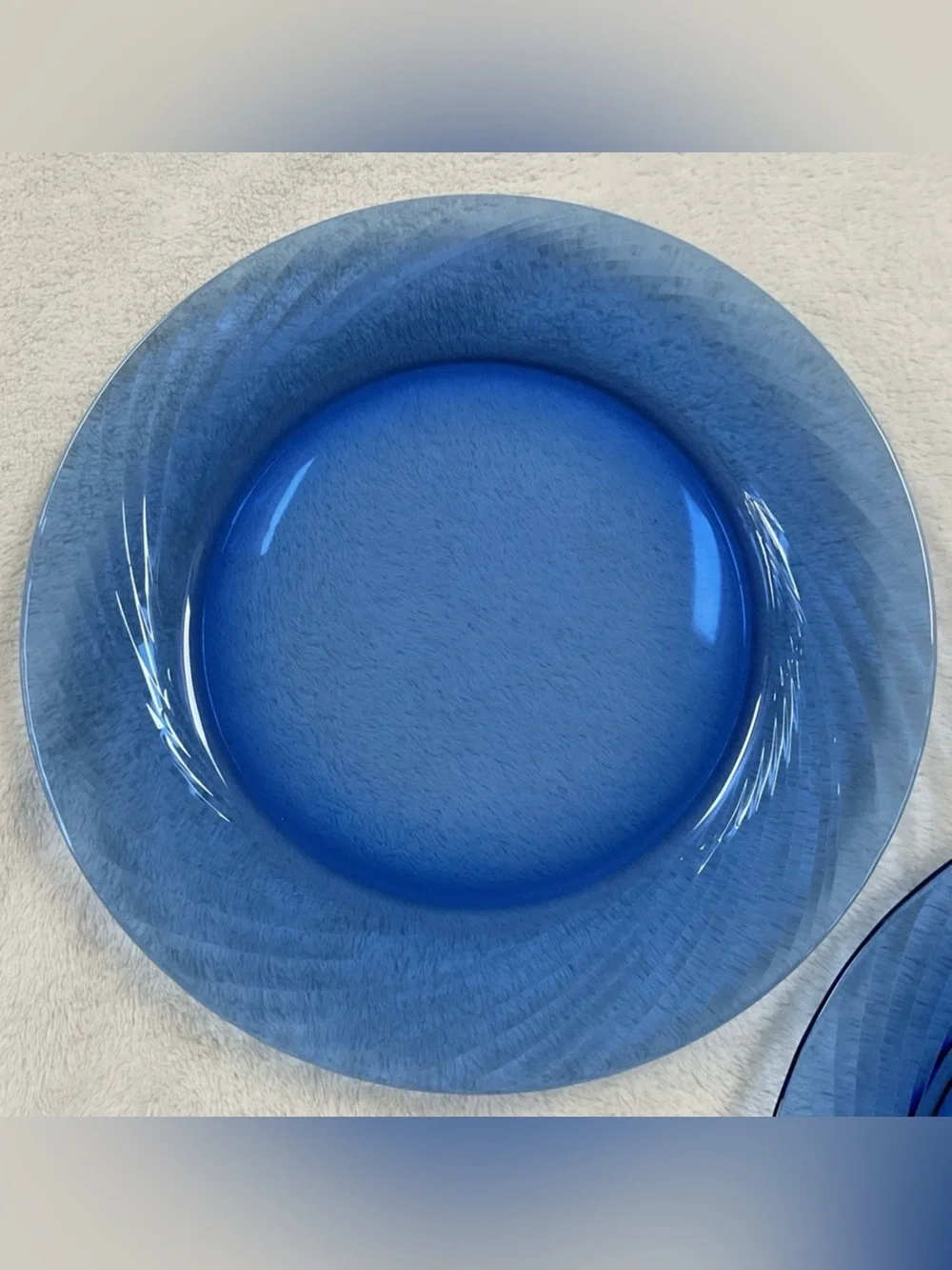 Vintage Pyrex Cobalt Blue Glass Charger Plates Set of 2 12” Ribbed Swirl